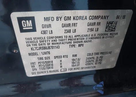 2018 Chevrolet Trax Premier from USA, damaged, VIN KL7CJRSB8JB701143